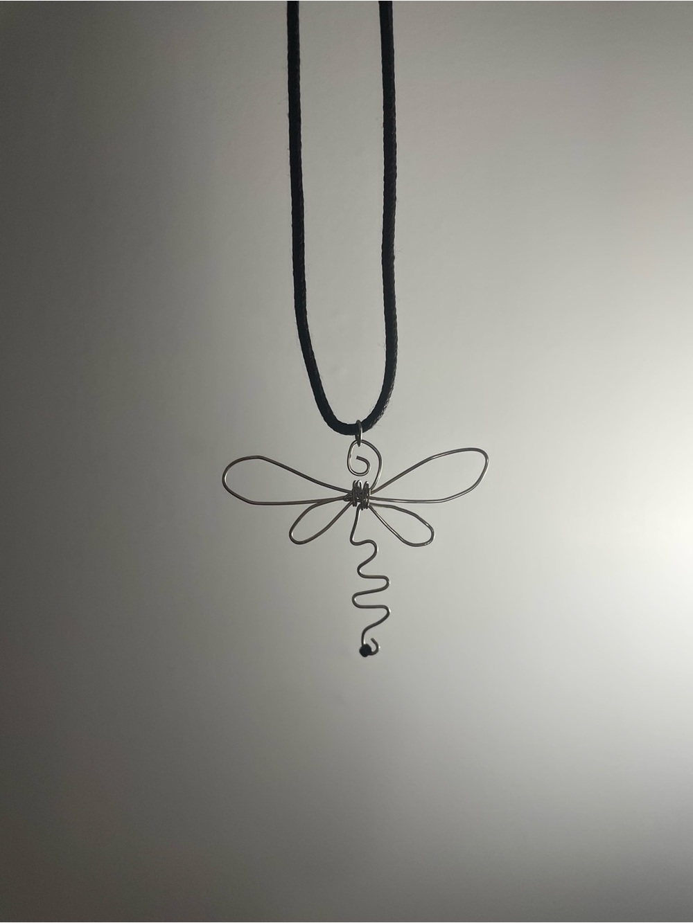 Handmade Dragonfly Wire Pendant Necklace in Silver